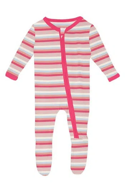 Kickee Pants Babies'  Stripe Print Zip Footie In Multi