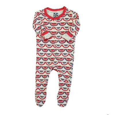 Pre-owned Kickee Pants Kids' Unisex Red White Blue 1-piece Footed Pajamas In Multi