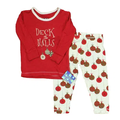 Pre-owned Kickee Pants Kids' Unisex Red White Green 2-piece Pajamas