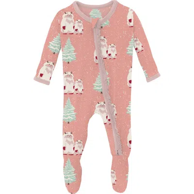 Kickee Pants Babies'  Yeti Print Fitted One-piece Pajamas In Pink