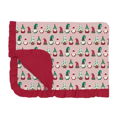 Kickee Print Ruffle Toddler Blanket In Baby Rose Gnomes In Pink