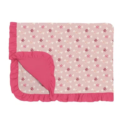Kickee Print Ruffle Toddler Blanket In Baby Rose Peppermints In Pink