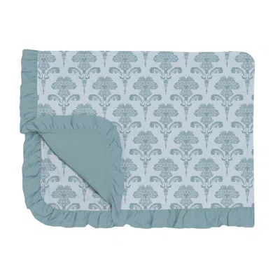 Kickee Print Ruffle Toddler Blanket In Illusion Blue Damask In Green