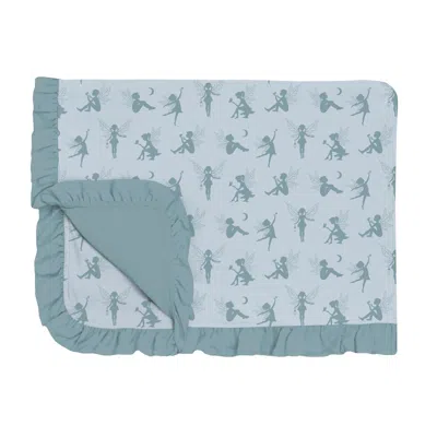 Kickee Print Ruffle Toddler Blanket In Illusion Blue Forest Fairies In Black