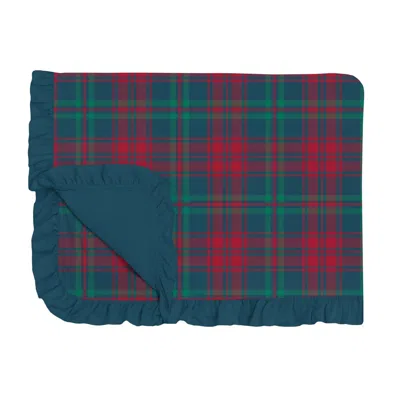 Kickee Print Ruffle Toddler Blanket In Peacock Plaid In Blue