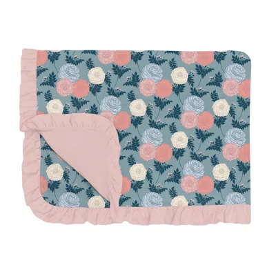 Kickee Print Ruffle Toddler Blanket In Stormy Sea Enchanted Floral In Pink