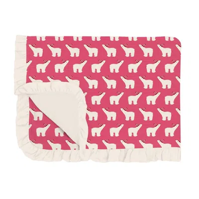 Kickee Print Ruffle Toddler Blanket In Winter Rose Polar Bears In Pink