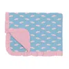 Kickee Ruffle Toddler Blanket In Seaside Blue Beach Umbrellas