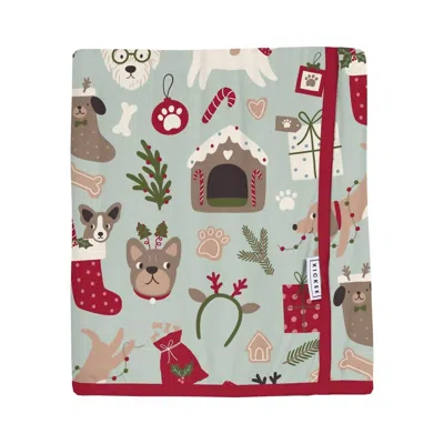 Kickee Swaddle Perfect Blanket In Aloe Christmas Dogs In Multi