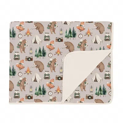 Kickee Toddler Blanket In Latte Camping Animals