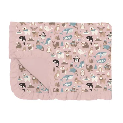 Kickee Toddler Kid's Ruffle Blanket In Baby Rose Arctic Animals In Multi