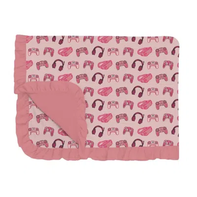 Kickee Toddler Kid's Ruffle Blanket In Baby Rose Gamer In Multi