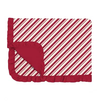 Kickee Toddler Kid's Ruffle Blanket In Peppermint Stripe In Red