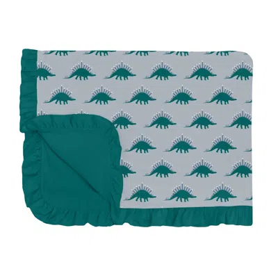 Kickee Toddler Kids Bamboo Ruffle Blanket In Pearl Blue Menorahsaurus