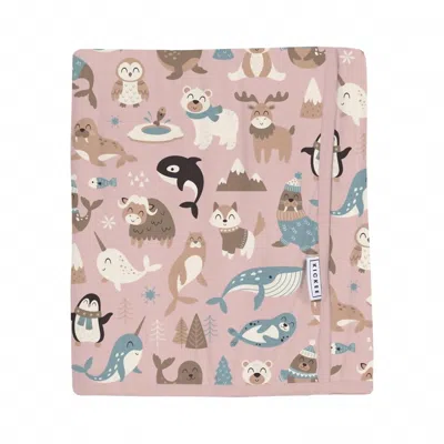 Kickee Toddler's Swaddle Perfect Blanket In Baby Rose Arctic Animals In Multi