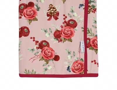 Kickee Toddler's Swaddle Perfect Blanket In Baby Rose Holiday Floral In Red