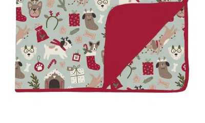 Kickee Toddler's Viscose Blend Blanket In Aloe Christmas Dogs In Burgundy