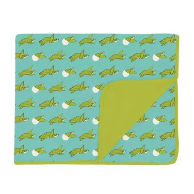 Kickee Toddler Viscose Blend Blanket In Glass Sea Turtle In Green