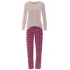 Kickee Women's Bamboo Print Long Sleeve Loosey Goosey Tee & Pajama Pants Set In Berry Ski Birds In Multi