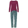 Kickee Women's Bamboo Print Long Sleeve Loosey Goosey Tee & Pajama Pants Set In Cedar Santa Dogs In Multi