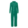 Kickee Women's Long Sleeve Collared Pajama Set In Leaf With Natural In Green