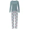 Kickee Women's Long Sleeve Tee & Pajama Pants Set In Illusion Blue Holiday Sharks In Multi