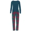Kickee Women's Long Sleeve Tee & Pajama Pants Set In Peacock Plaid In Multi