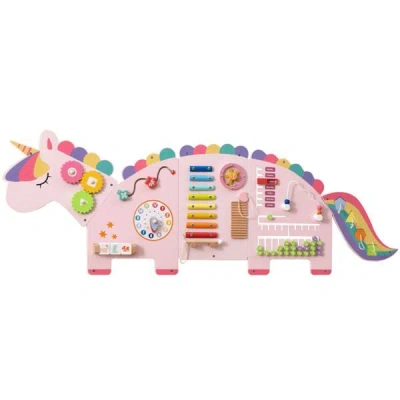 Kidd Card 11-in-1 Dinosaur Activity Wall Busy Board Panels- Wooden Sensory Toy-pink