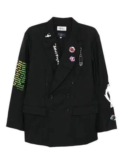 Kidill Graphic-print Double-breasted Blazer In Black