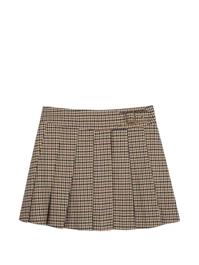Kids Around Kids' Check-pattern Pleated Skirt In Neutral