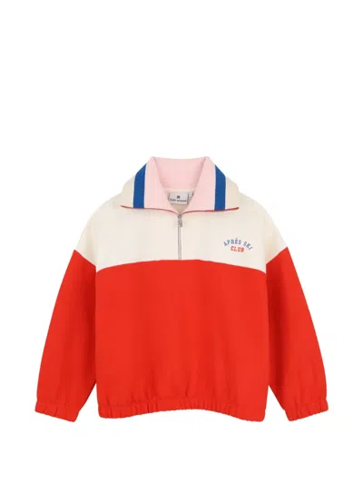 Kids Around Kids' Colour-block Quarter-zip Sweater In Red