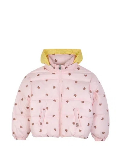 Kids Around Kids' Croissant-print Hooded Puffer Jacket In Pink