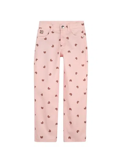 Kids Around Kids' Croissant-print Trousers In Pink