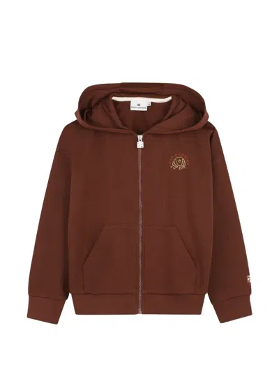 Kids Around Kids' Embroidered-logo Zip-up Hoodie In Brown
