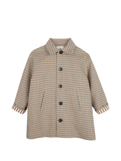 Kids Around Kids' Gingham-check Front-button Coat In Neutral