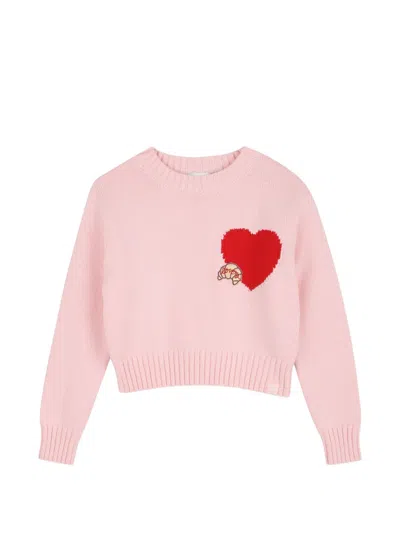 Kids Around Kids' Heart-intarsia Knitted Sweater In Pink