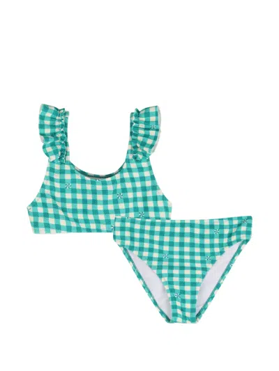 Kids Around Kids' Ruffled Gingham Bikini In Green