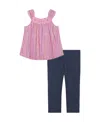 Kids Headquarters 2-piece Toddler And Little Girls Lurex Stripe Swing Top And Capri Jegging Set In Pink Stripe,denim