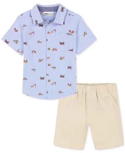 Kids Headquarters Baby Boys Cotton Short-sleeve Printed Oxford Shirt & Twill Shorts, 2 Piece Set In Assorted