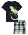 KIDS HEADQUARTERS BABY BOYS SHORT SLEEVE CHARACTER T-SHIRT AND PRE-WASHED PLAID SHORTS, 2 PIECE SET