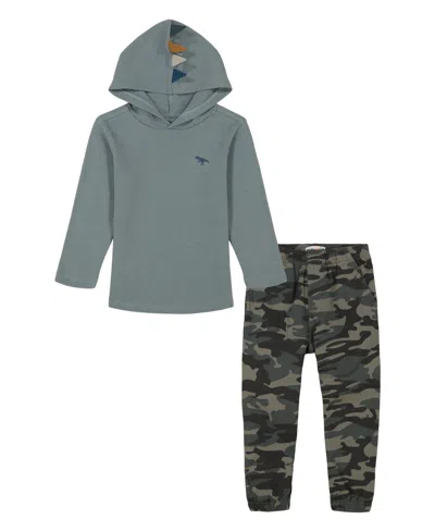 Kids Headquarters Baby Boys Tail Spikes Hooded Long Sleeve Tee And Joggers, 2 Pc Set In Tourmaline,camo