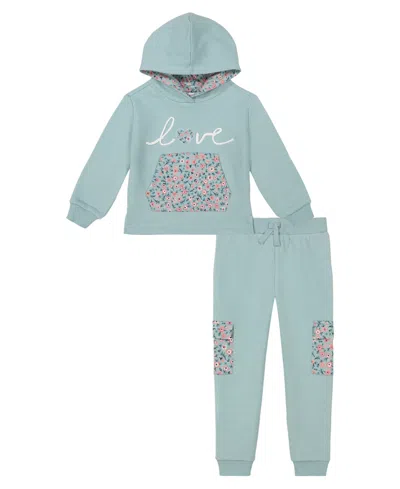 Kids Headquarters Baby Girl Floral Trim Fleece Hoodie Cargo Joggers In Gray Mist