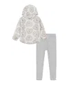 Kids Headquarters Baby Girl Heart-print Oversized Sherpa Hoodie Ribbed Leggings, 2-piece Set In Egret,medium Gray Heather