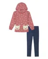 Kids Headquarters Baby Girl Printed Fleece Kitty Pocket Hooded Tunic Jeggings In Dusty Rose,blue