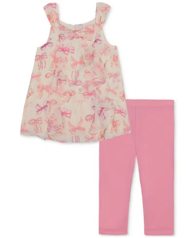 Kids Headquarters Baby Girls 2-pc. Bow-print Tunic & Capri Leggings Set In Pink