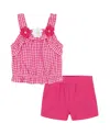 Kids Headquarters Baby Girls 2-piece Gingham Popcorn Knit Top And Solid Shorts Set