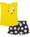 KIDS HEADQUARTERS BABY GIRLS FLUTTER SLEEVE DAISY T-SHIRT AND PRINTED FRENCH TERRY SHORTS