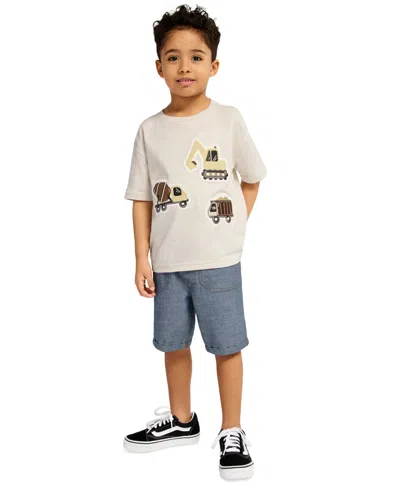 Kids Headquarters Babies' Boys' 2t-5t Short-sleeve T-shirt And Denim Shorts, 2-piece Set In Gray