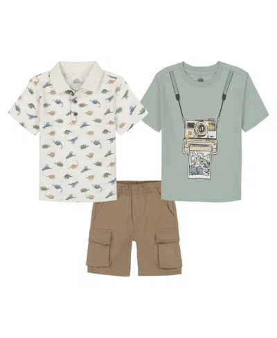 Kids Headquarters Babies' Boys' Toddler 2t-5t Printed Polo, Camera T-shirt And Twill Cargo Shorts 3-piece Set In Multi