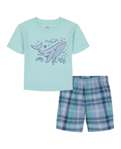 Kids Headquarters Babies' Boys' Toddler 2t-5t Short-sleeve Ocean Animal T-shirt And Striped Printed Shorts, 2-piece Set In Multi
